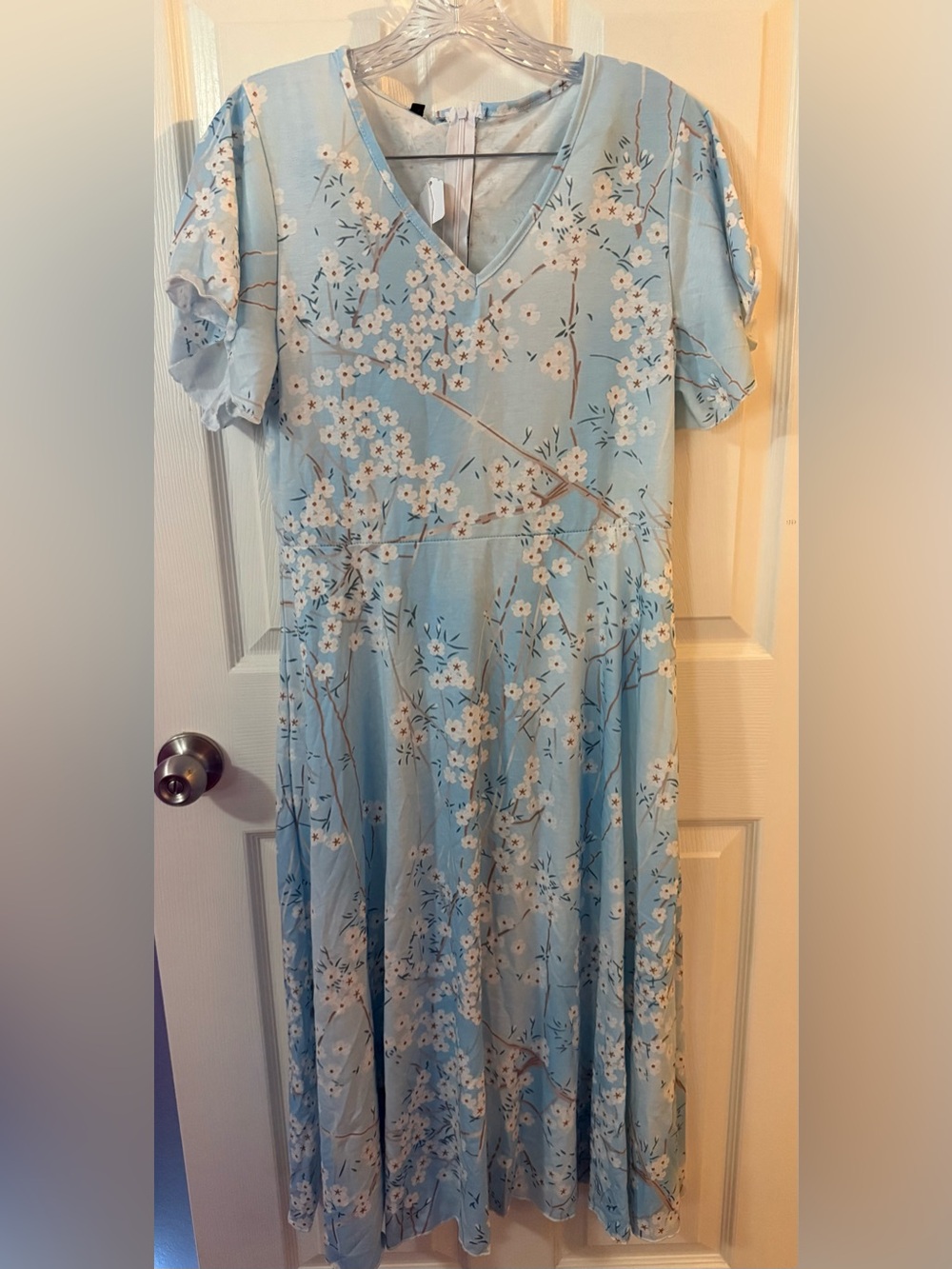 Light Blue Floral Midi Dress - Women's Summer Dress